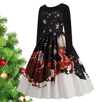 Weihnachtskleider für Frauen – Weihnachtskleid mit langen Ärmeln, Schaukelkleid für Urlaub, Ball, Vintage, lustiges Druckkleid für Frauen von Unbekannt