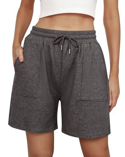 Uniexcosm Kurze Sportshorts Damen Sporthose High Waist Shorts Damen Sommer Shorty mit Taschen und Kordelzug Freizeitshorts für Running Gym Fitness Dunkelschwarz S von Uniexcosm