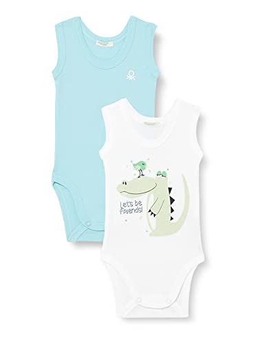 United Colors of Benetton Baby-Jungen 2 Body 3gi70b00g Kleinkind-Bettwäsche Set, Mehrfarbig: hellblau-weiß mit Aufdruck 902, 68 von United Colors of Benetton