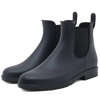 Uniuni Gummistiefel Damen Halbhoch Regenstiefel Herren Kurz Gummi Stiefeletten Wasserdicht Chelsea Boots Rutschfest Regen Schuhe Ankle Garten Stiefel mit Blockabsatz Schwarz 40 von Uniuni