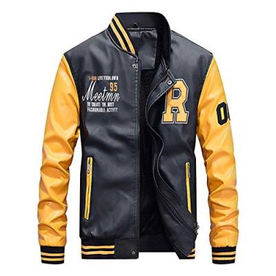 Baseball Sweatjacke Herren Warm Gefüttert - College Jacke Herren Mit Leder Motorradjacke Unisex Oldschool Varsity Jacke Vintage Streetwear Oversized Patchwork Bomberjacke Paar Mantel Winterjacke von UnoSheng