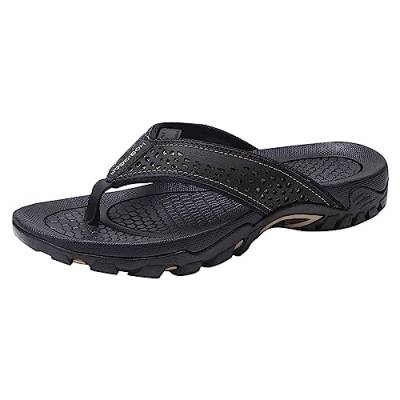 UnoSheng Herren-Flip-Flop-Tanga-Sandalen für den Innen- und Außenbereich, Strandschuhe Herren Schuhe Anzugschuhe (Black, 48) von UnoSheng