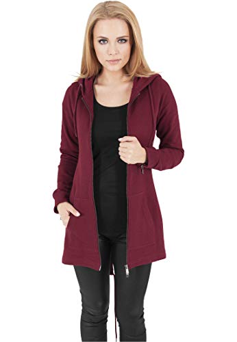 Urban Classics Damen Sweatjacke Ladies Sweat Parka, lange Kapuzenjacke im Stil eines Zip Hoodie - Farbe burgundy, Größe L von Urban Classics