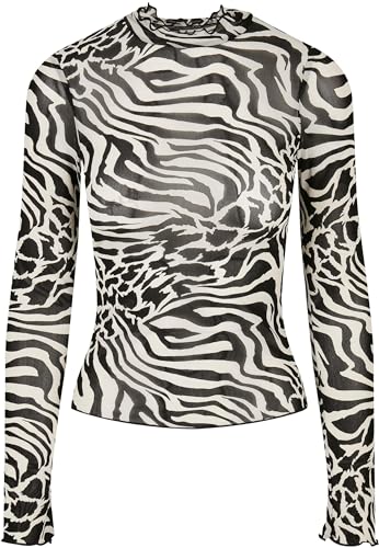 Urban Classics Damen TB4519-Ladies AOP Mesh Turtleneck Longsleeve T-Shirt, White/Black, M von Urban Classics