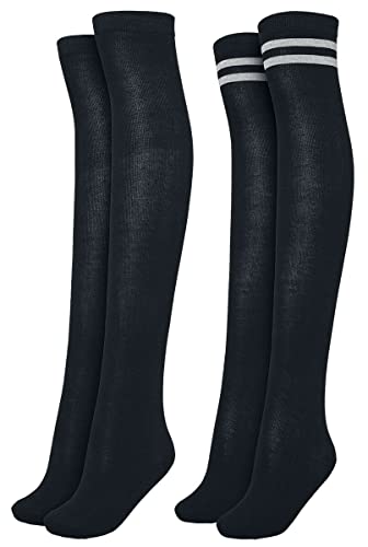 Urban Classics Damen Ladies Overknee Socks 2-Pack Kniestrümpfe, Schwarz (Schwarz/Weiß 00605), 41 (Herstellergröße: 40-42) von Urban Classics