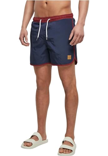 Urban Classics Herren Badehose Retro Swimshorts, Retro Badehose für Männer, mit Kordelzug, burgundy/midnightnavy, 5XL von Urban Classics