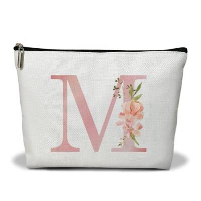 Personalisierte Make-up-Tasche mit Initiale A-Z, Blumenmuster, Geschenk für Frauen, Schwester, Mutter, Freundin, Tochter, Monogramm, Reise-Organizer, Kosmetiktasche mit Reißverschluss, von Utaqer