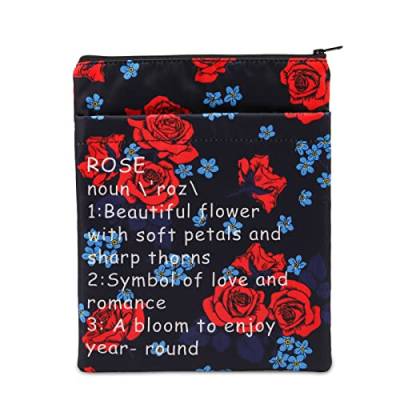 Rose Flower Gifts Buchschutztasche mit Reißverschluss Blumenliebhaber Geschenke Blumendruck Leinwand Buchhüllen Buchliebhaber (beige) von VAMSII