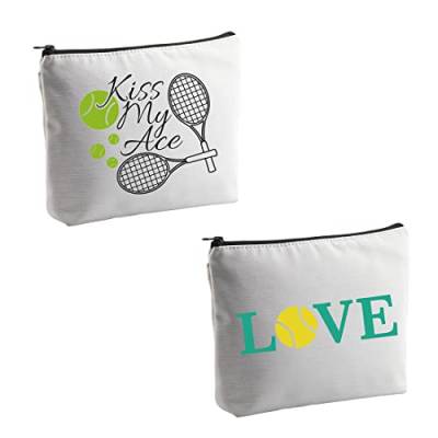 VAMSII Tennis-Kosmetiktasche Kiss My Ace Tennisliebhaber Geschenke für Tennisspieler Trainer Geschenke Tennisbeutel Geschenke für Frauen, Weiss/opulenter Garten, Tragbar von VAMSII