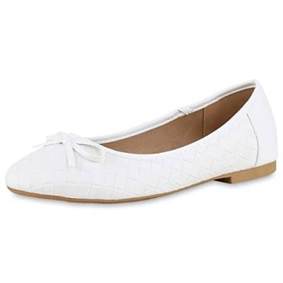 VAN HILL Damen Klassische Ballerinas Bequeme Leder-Optik Schuhe Flache Schleifen Freizeitschuhe 210597 Weiss 40 von VAN HILL