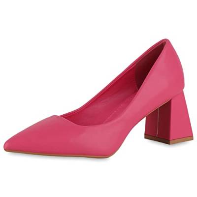 VAN HILL Damen Spitze Pumps Klassische Blockabsatz Schuhe Basic Absatzschuhe Freizeit Abendschuhe 208353 Neon Pink 40 von VAN HILL