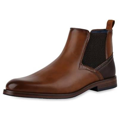 VAN HILL Herren Chelsea Boots Blockabsatz Holzoptikabsatz Klassisch Schuhe 840532 213071 Tan 42 von VAN HILL