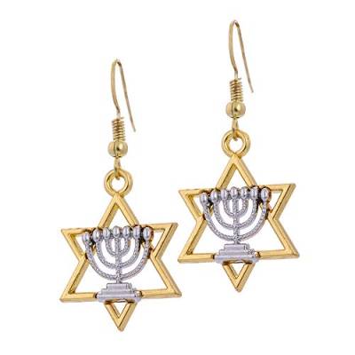 VASSAGO Religiöser jüdischer Davidstern Israel Hanukkah Menora Kerzenleuchter Kerzenständer Tropfenohrringe für Frauen Mädchen von VASSAGO