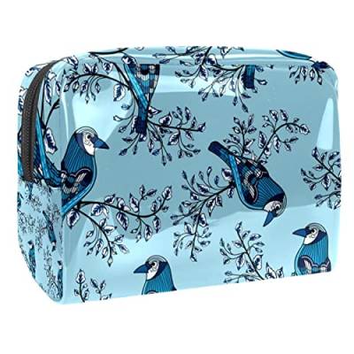 Make up Taschen für Frauen, Make up Reisetasche, wasserdichte Make up Organizer Tasche,Cartoon Tier Vogel blau Vintage Pastorable von VBFOFBV