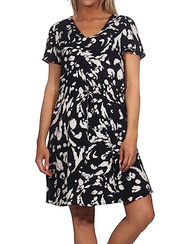 VERO MODA Damen Viskose Kleid VMEasy V-Neck Kurzarm Sommerkleid mit Alloverprint 10286751 Black/Cila M von VERO MODA