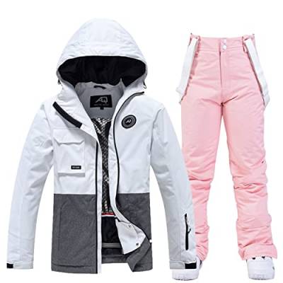 VFGHB Damen Und Herren Winddicht Skianzug Set Wasserdicht Skianzug Zwei Stück Set Aus Skijacke Und Hose Winter Snowboard Schneeanzug Für Paare,Rosa,M von VFGHB