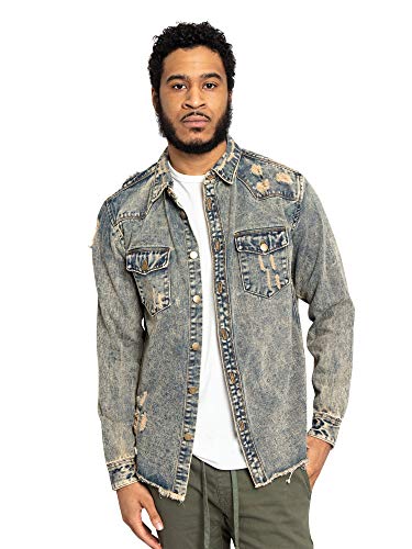 Victorious Herren Distressed Denim Jacke, Hemd Vintage, 4X-Large von VICTORIOUS