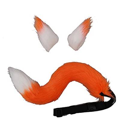 VIGVAN Fox Wolf Cosplay Tierohren Schwanz Set Wolf Ohren Schwanz Kostüm (Orange) von VIGVAN