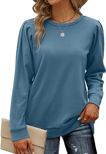 VIGVAN Sweatshirt Damen Rundhals Basic Langarmshirt Pullover Oberteile Herbst Casual Shirts Tops (Blau, XL) von VIGVAN