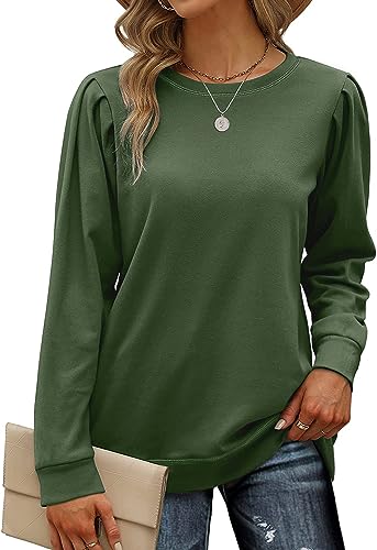 VIGVAN Sweatshirt Damen Rundhals Basic Langarmshirt Pullover Oberteile Herbst Casual Shirts Tops (Grün-1, L) von VIGVAN