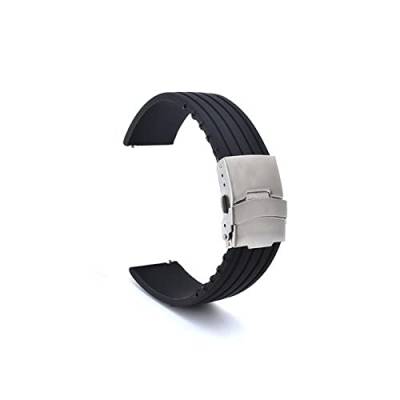 VISIYUBL 18 mm 20 mm 22 mm 24 mm Silikonriemenklappenschnalle for Samsung Fit for Galaxy Uhrengetriebe S2 S3 Schnellfreisetzungs -Gummi -Armband -Gurtband (Color : Black, Size : 20mm) von VISIYUBL