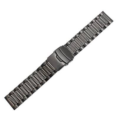VISIYUBL 20mm 22mm 24mm Herrenuhren Strap Massivmetall Uhrenband 316L Edelstahl Armband Doppelversicherung gebürstete Schnalle (Color : Black, Size : 24mm) von VISIYUBL