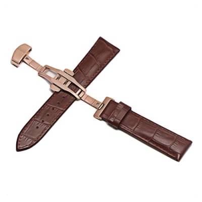 VISIYUBL Leder Uhrenbandbänder 20mm Uhrengurt -Fly Schnalle Band Stahlschnalle -Gurt geeignet for Samsung Pass (Color : Brown rosegold 1, Size : 16mm) von VISIYUBL