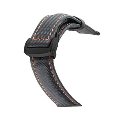 VISIYUBL Nylon-Mix-Leder-Leinwand-Armband for OMEG-A-Geschwindigkeit Sea Master AT150 19mm 20mm 21mm 22mm 23mm Uhrenbügel Fit for fünfzig Faths (Color : Black orange 1 black, Size : 21mm) von VISIYUBL