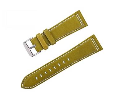 VISIYUBL Uhrenarmband Leder Frauen Männer Watch Strap 22mm 24mm Gürtel Vintage Uhr Armband Band Grün Schwarz Weiche Gurt (Color : Olive green, Size : 22mm) von VISIYUBL