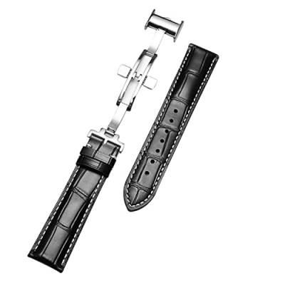 VISIYUBL Uhrenarmband fit for Langzeitmeister Sammlung Watch Strap Gürtel Armbänder Leder 19 20 21mm Gurt Männer Leder (Color : A-Black and white, Size : 19mm) von VISIYUBL
