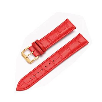 VISIYUBL Universal Ersatz Lederarmband Leder Armband for Männer Frauen 12mm 14mm 16mm 18mm 19mm 20mm 21mm 22mm Uhr Uhr Band (Color : Gold-red, Size : 15mm) von VISIYUBL