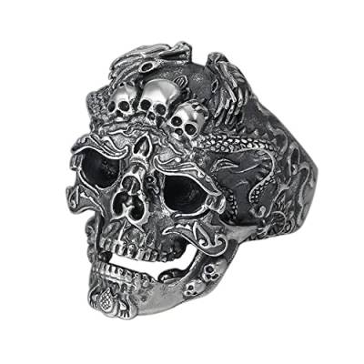 VOYADE Dunkler Totenkopf Silberring S925 Silber Retro Rock Lokomotive Totenkopf Ring Herren- Und Damen-Persönlichkeitsöffnung Verstellbarer Ring,Silber,10 von VOYADE