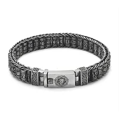 VOYADE Herren 925 Silber Sechs Zeichen Mantra Armband, Vintage Thai Silber Buddhistisches Handgewebtes Sechs Zeichen Mandala Armband,Silber,20cm von VOYADE