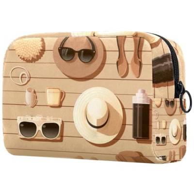 Make up Taschen für Damen,Kulturbeutel für Herren,Strand Reise Hut Kamera,Reise Kosmetiktasche von VTGHDEEQ