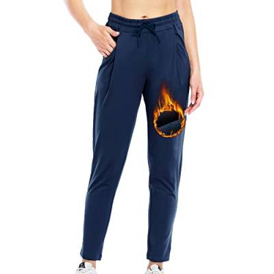 VUTRU Thermo Jogginghose Damen Warm Sweathose Trainingshose Sporthose mit Taschen Winter Yogahose Knöchellänge Marineblau XL von VUTRU