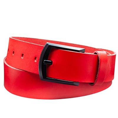 Vascavi Ledergürtel, 4 cm breit, Echtes Leder, Unisex Gürtel für Damen und Herren, MADE IN GERMANY, AM59-SL-Rot-125 von Vascavi