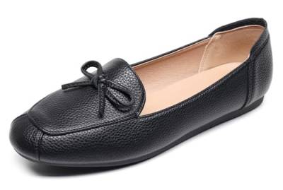 VenusCelia Damen Bowknot Wide Flat Shoe, Schwarz (Black Pu), 36 EU von VenusCelia