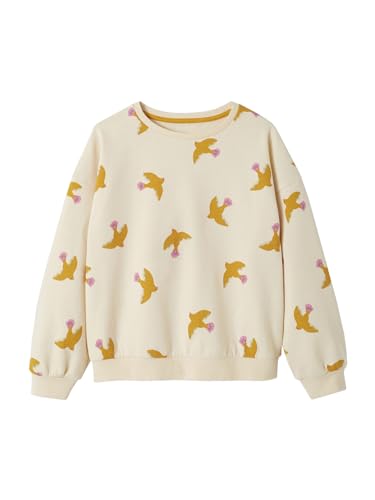 Vertbaudet Mädchen Sweatshirt Oeko-Tex wollweiß Vogel gelb 140 von Vertbaudet