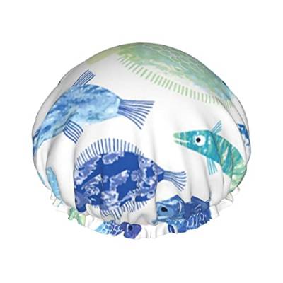 Duschhaube, Motiv: Ocean Life, bedruckt, Badekappe, wasserdicht, wiederverwendbar, Duschhut für Damen und Herren, Haar-Badekappen von VhoMes