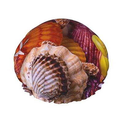 Duschhaube, Motiv: Sea Shell Treasures, bedruckt, Badekappe, wasserdicht, wiederverwendbar, Duschhut für Damen und Herren, Haar-Badekappen von VhoMes