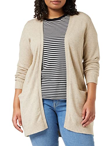 VILA CLOTHES Damen VIRIL L/S OPEN KNIT CARDIGAN-NOOS Strickjacke,, per pack Beige (Natural Melange Natural Melange), 42 (Herstellergröße: XL) von Vila