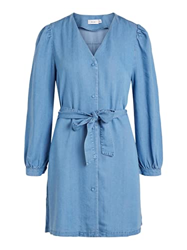 Vila Damen Jeanskleid VITINKA V-Neck L/S Belt Dress/SU (as3, Numeric, Numeric_40, Regular, Regular, Light Blue Denim) von Vila