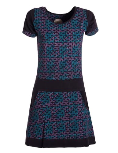 Vishes - Alternative Bekleidung - Damen Longshirt-Kleid Kurzarm Mini-Kleid Tunika-Kleid T-Shirtkleid Schwarz-Türkis 44 von Vishes