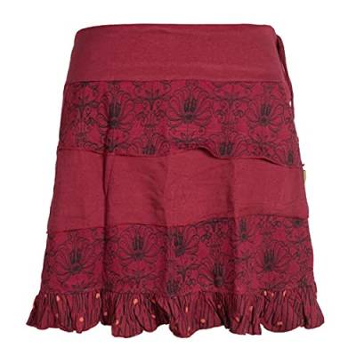 Vishes - Alternative Bekleidung - Damen Patch-Work Rüschen-Rock - Breiter Dehnbarer Bund und Taschen dunkelrot 32-34 von Vishes