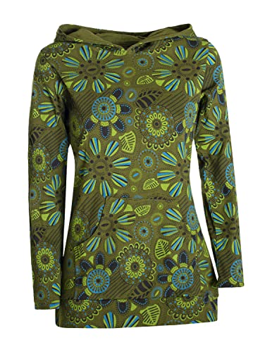 Vishes - Alternative Bekleidung - Langarm Damen Hoodie Baumwoll Kapuzenshirt Blumenshirt mit Blumen Druck und Kängurutasche Olive 44 von Vishes