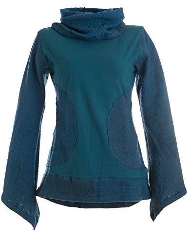 Vishes - Alternative Bekleidung - Warmer Damen Langarm Pullover aus Baumwolle Schalkragen gestrickt dunkeltürkis 38 von Vishes