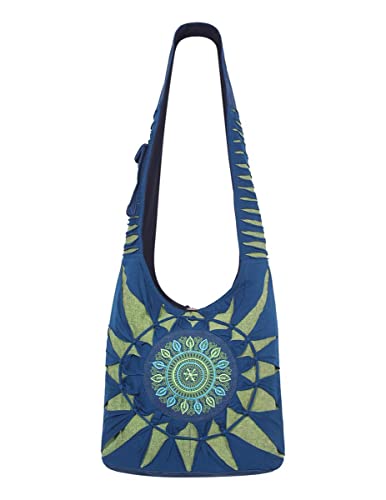 Vishes Damen Umhängetasche Stoff Beuteltasche Schulter Taschen Yogi Bag Baumwolltasche Mandala türkis von Vishes