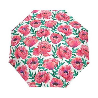 Rose Wasserfarbe Regenschirm Taschenschirm Kinder Jungen Mädchen UV-Schutz Auf-Zu Automatik Umbrella Verstärkt Winddichte Zusammenklappbar von Vnurnrn