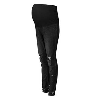 Vuncio Damen Große Größe Umstandsjeans Casual Maternity Hosen Elastische Umstandshosen Destroyed Loch Skinny Hohe Taille Umstandsmode Hose (schwarz, M) von Vuncio