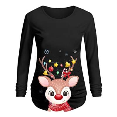 Vuncio umstandsshirt Weihnachten Umstandsoberteil Damen Langarm Winter Herbst Elegant Festlich Große Größen Schwangerschaftsshirt Umstandsmode Top Tshirt Blusen (Schwarz, M) von Vuncio